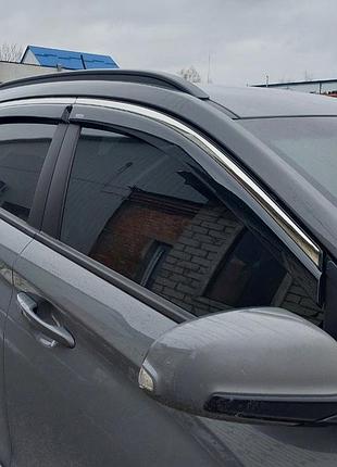 Ветровики с хромированным молдингом (4 шт, niken) для hyundai kona 2017-2023 гг
