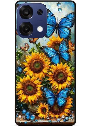 Силиконовый чехол бампер для oppo a6 pro с рисунком цветы подсолнух с бабочками