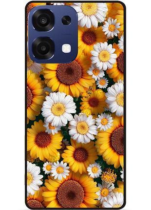 Силиконовый чехол бампер для oppo a6 pro с рисунком цветы подсолнухи с ромашками