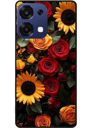 Силиконовый чехол бампер для oppo a6 pro с рисунком цветы подсолнух с розами