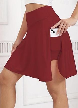 Ідеальні жіночі шорти спідниця тенісна з карманом бордові xl/xxl