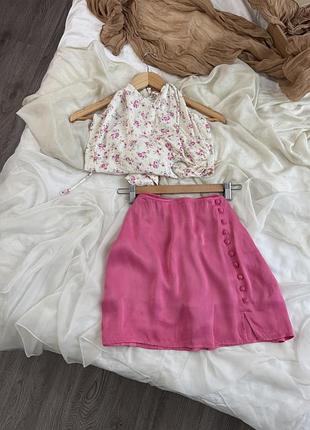 Набір від zara рожева спідничка міні із шортиками