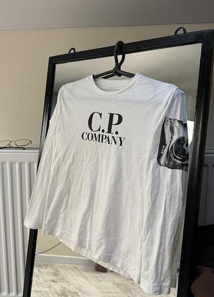 Дитячий лонгслів c.p. company undersixteen, білий, розмір 128-134