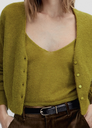 Новий.кардиган з альпаки massimo dutti alpaca blend cropped cardigan olive khaki оригінал.зі свіжих колекцій