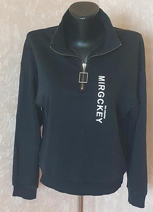 Черный свитшот оверсайз mk store на молнии 1/4, made in italy