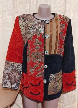 Яркая гобеленовая куртка жакет пэчворк в стиле art to wear indigo moon (размер m)