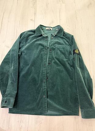 Вельветова сорочка stone island зелена, розмір s