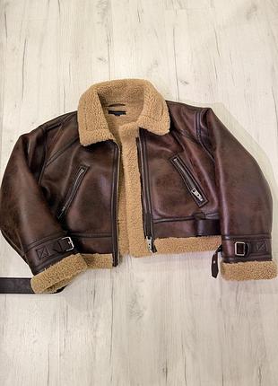 Куртка авіатор zara з екошкіри та хутром, розмір m