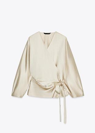 Блуза сорочка zara молочна з завʼязками