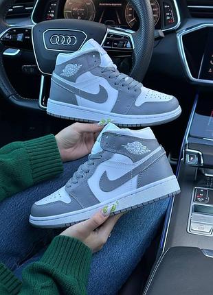 Зимние кроссовки nike air jordan 1 high silver grey white мех