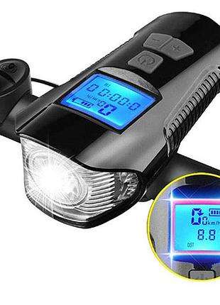 Велофара с компьютером и сигналом waterproof xa-585-t6+2led с выносной кнопкой, фара велофара