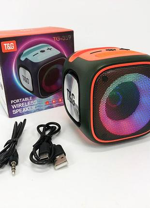 Портативная bluetooth колонка tg359 7w с rgb подсветкой, аккумуляторная колонка для музыки. цвет: зеленый