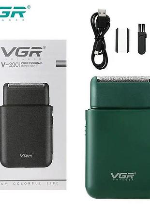 Аккумуляторная мужская мини электробритва vgr v-390 для бритья бороды и усов шейвер green