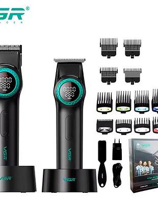 Набор vgr 2 в 1 v-001 v-977 black, аккумуляторная машинка для стрижки и триммер. цвет: черный