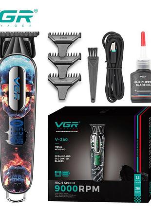 Триммер аккумуляторный для стрижки vgr v-260 red, 3 насадки, led дисплей