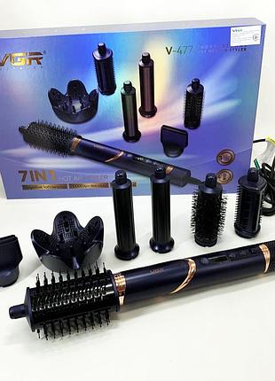 Фен-стайлер для волос 7в1 vgr v-477 dark blue professional 1400 вт 7 насадок
