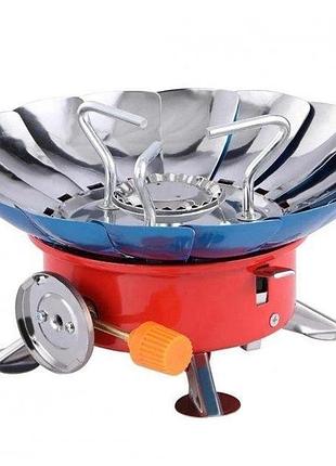 Пальник газовий туристичний kovar k-203 з вітрозахистом для походу, туристичний таганок примус