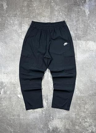 Чоловічі штани карго nike найк чорні карго брюки з кишенями рипстоп спортивні штани