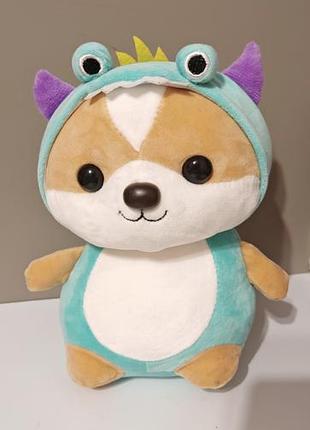 Squirrel wearing dinosaur costume plush