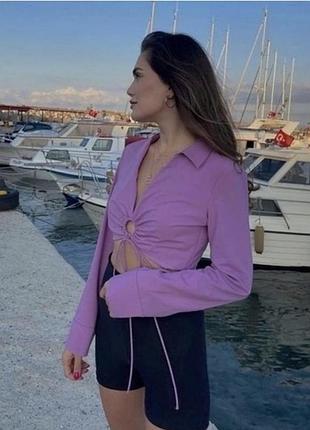 Сорочка укорочена zara топ s xs бузковий ліловий