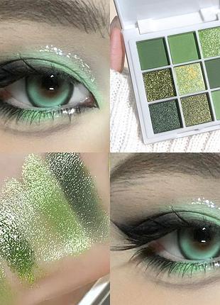 Палетка теней для век avocado green 9-color - яркие матовые и блестящие эффекты, палетка для макияжа глаз с высокой пигментацией и блестками, вод