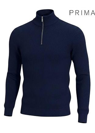 Оригинальный мужской котоновый свитер primark 1/3 zip размер l л темно синий хлопковый зип джемпер примарк под горло с горлом а1