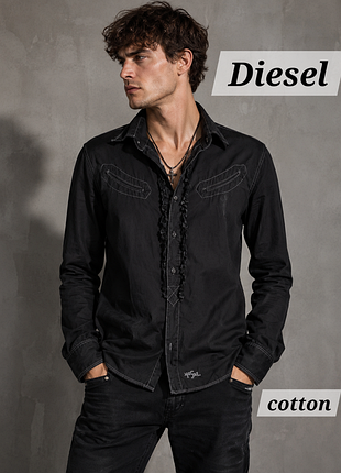Рубашка diesel черная с рюшами рубашка черная хлопок коттон оригинал