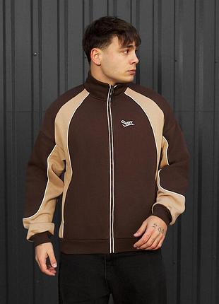 Утепленное худи staff mi brown & beige reflective oversize fleece