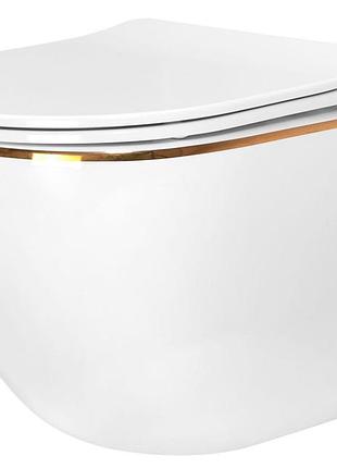 Підвісний унітаз rea carlo white mini flat gold edge білий