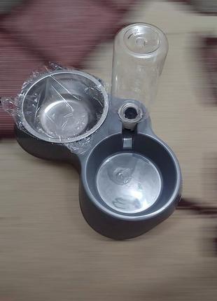 Двойная миска из нержавейки с автопоилкой 2 в 1 новая