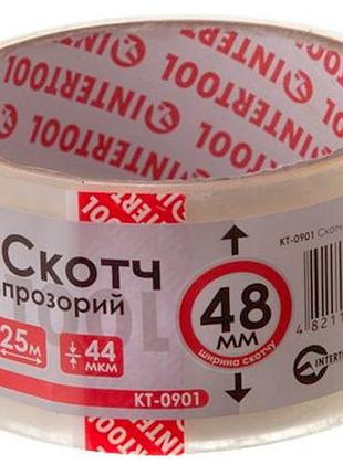 Скотч intertool 48 мм х 25 м х 52 мкм прозрачный (kt-0901) (6 шт.)