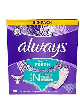 Ежедневные гигиенические прокладки 58шт daily fresh normal flexistyle trio тм always
