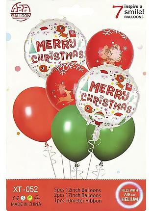 Набір новорічних повітряних куль merry christmas з дідом морозом оленями та принтом 7 шт xt-052