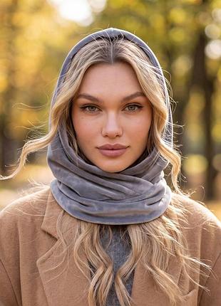 Капор из велюра в цвете серый