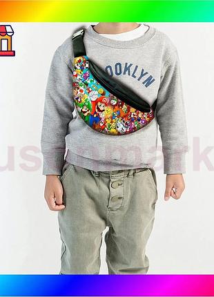 Bs сумка-бананка super mario best mix з принтом для дітей та молоді чорна регульований ремінець універ bas77/n
