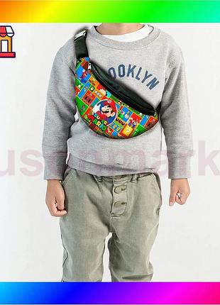 Bs сумка-бананка super mario best mix з принтом чорна дитяча молодіжна для іграшок та речей bas77/n