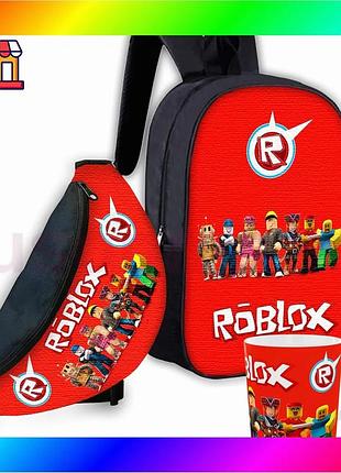 Bs набір дитячий рюкзак best mix roblox 36х27 см сумка-бананка кружка з принтом для хлопчика стильний bas77/n
