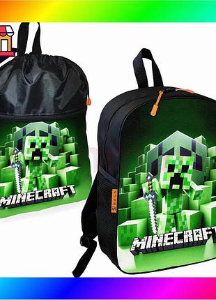 Bs шкільний рюкзак minecraft best mix дитячий чорний з сумкою для взуття мішок для хлопчика спортивний bas77/n