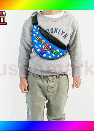 Bs сумка-бананка super mario best mix з принтом чорна дитяча молодіжна для іграшок та речей універсаль bas77/n