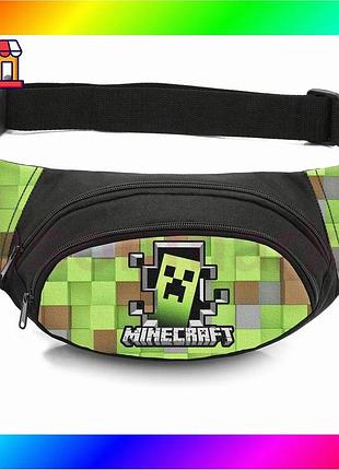 Bs сумка-бананка детская с best mix принтом minecraft черная поясная сумка для мальчика для прогулок и bas77/n