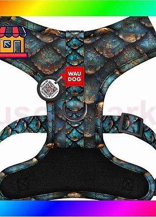 Bs шлея для собак best mix дихаюча waudog mesh з qr адресником, малюнок «луска», s, a 30 см, 35-48 см bas77/n