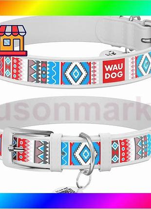 Bs ошейник для собак best mix кожаный waudog design с qr паспортом, рисунок "этно", l, ш 25 мм, дл 38- bas77/n