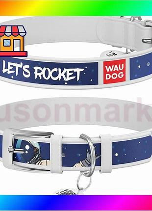 Bs нашийник для собак best mix шкіряний waudog design з qr паспортом, малюнок "космос. ракета", l, ш 2 bas77/n