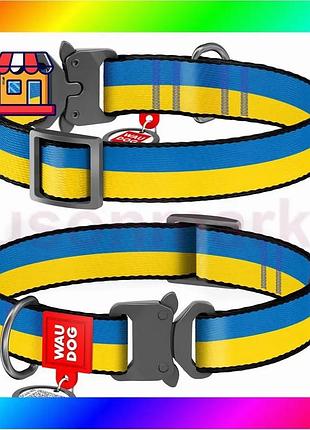 Bs ошейник для собак best mix нейлоновый waudog nylon с qr паспортом, рисунок "colors of freedom", мет bas77/n