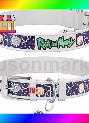 Bs ошейник для собак best mix кожаный waudog design с qr паспортом, рисунок "рик и морти 2", xl, ш 35 bas77/n