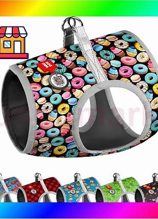 Bs шлея для собак best mix мягкая waudog clothes c qr паспортом, рисунок "пончики", s2, в 46-50 см, с bas77/n