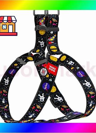 Bs шлей для собак best mix waudog nylon c qr паспортом, малюнок "nasa", пластиковий фастекс, xl, ш 35 bas77/n