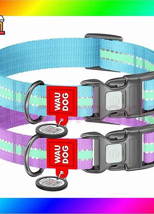 Bs ошейник для собак best mix нейлоновый waudog nylon c qr паспортом, светящийся/светоотражающий, плас bas77/n