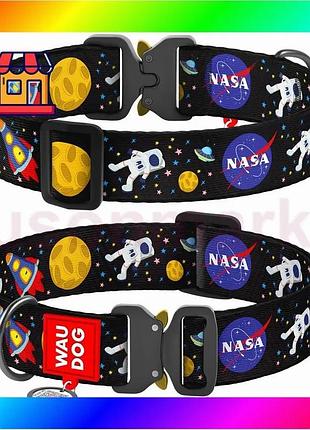 Bs нашийник для собак best mix нейлоновий waudog nylon з qr паспортом, малюнок "nasa", металева пряжка bas77/n