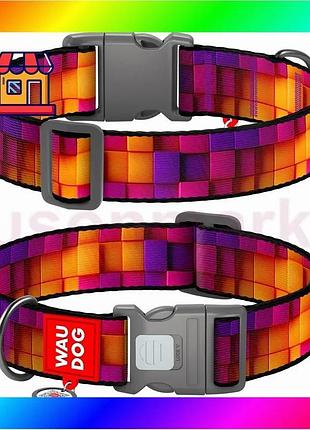 Bs ошейник для собак best mix нейлоновый waudog nylon c qr паспортом, рисунок "кубы 3д", пластиковый ф bas77/n